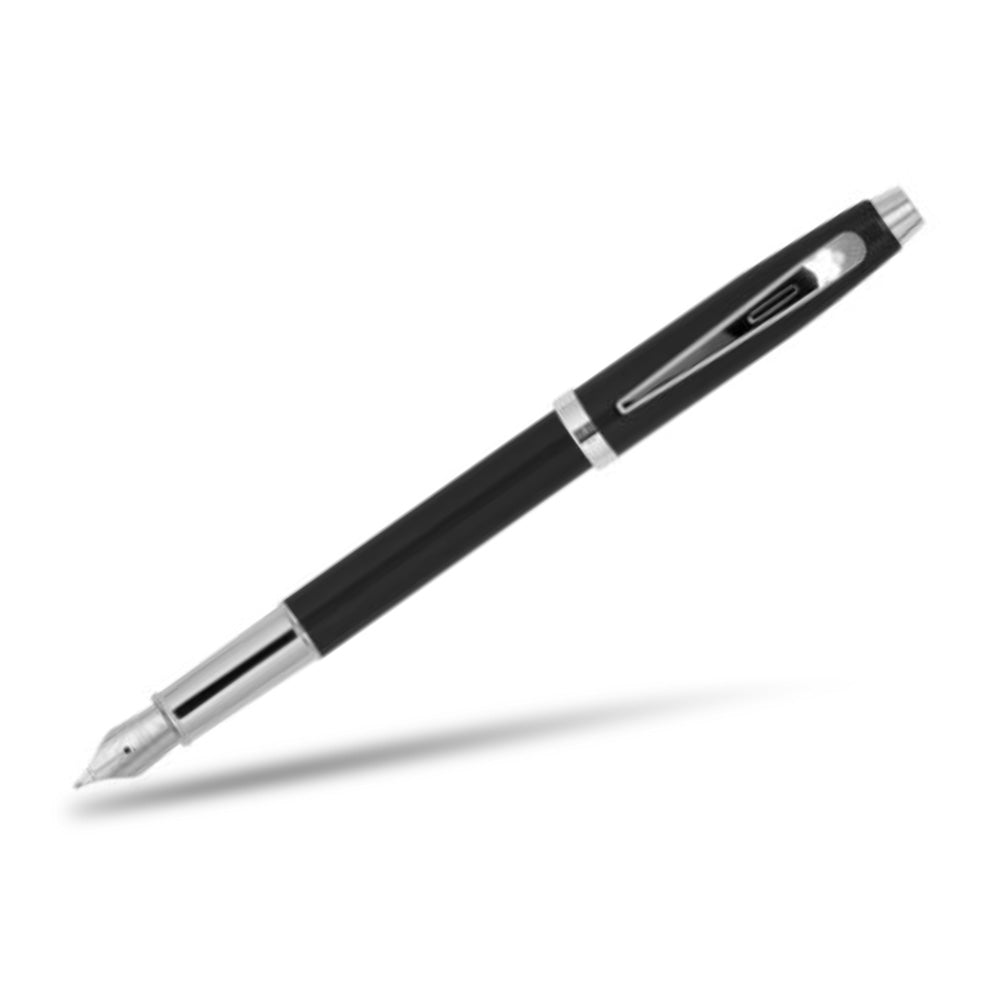 On Sale : Sheaffer 100 Fountain Pen - Black Lacquer - Stainless Steel Medium Nib - Pen Boutique Ltd