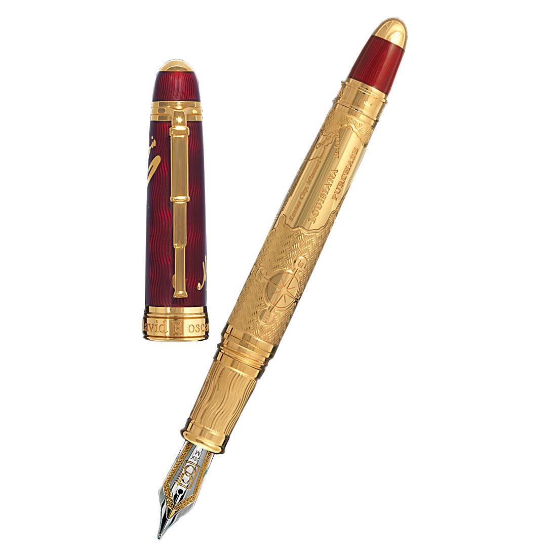 David Oscarson Meriwether Lewis Fountain Pen - Ruby Red Gold Vermeil - Pen Boutique Ltd