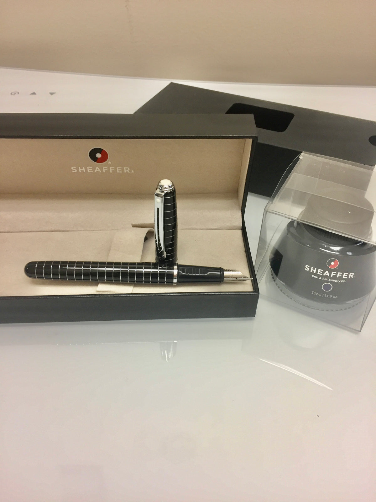 Sheaffer Prelude Fountain Pen - Black - Art Deco Chrome Trim - Pen Boutique Ltd