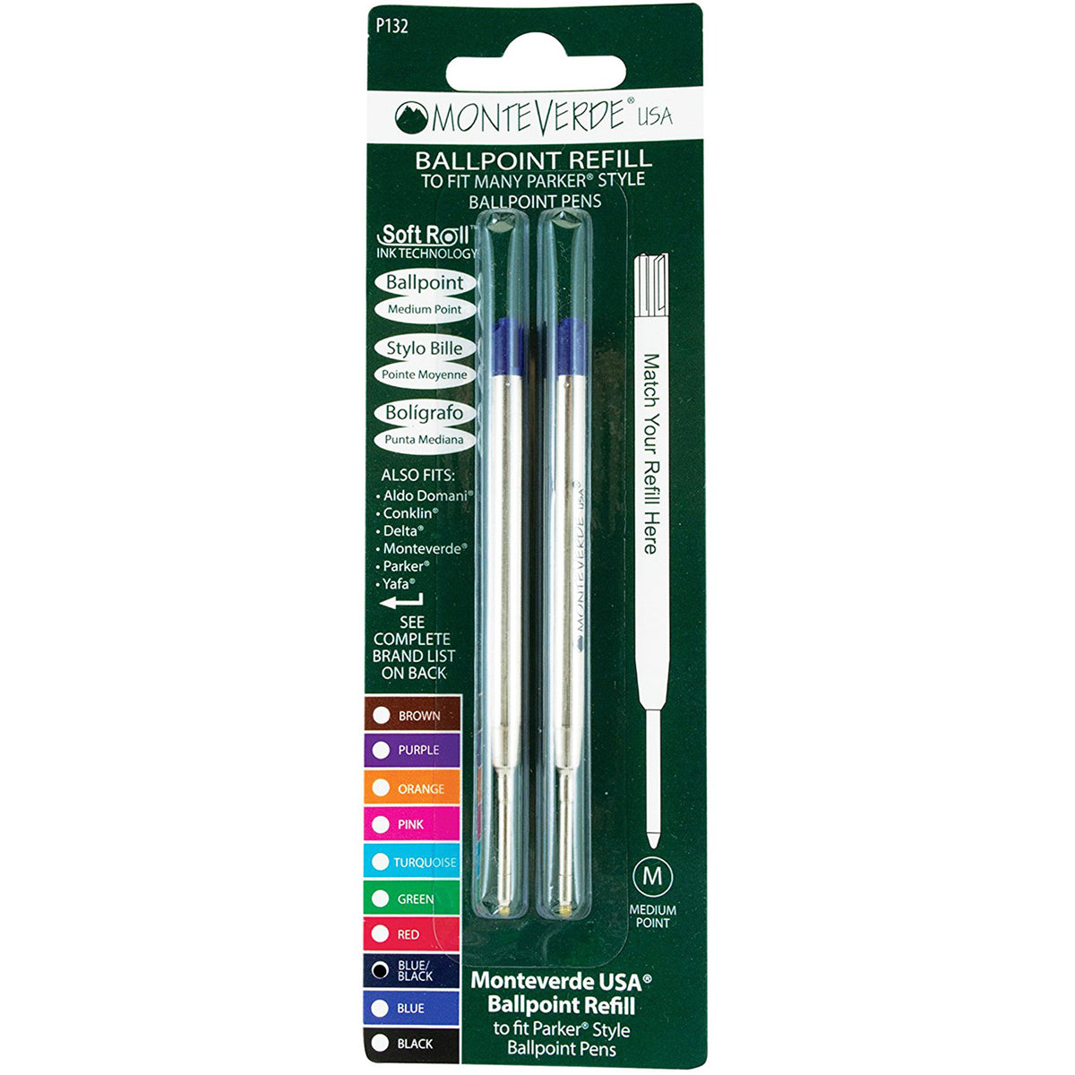 Monteverde Ballpoint Refill - Blue/Black - Medium (2 per pack) - Pen Boutique Ltd